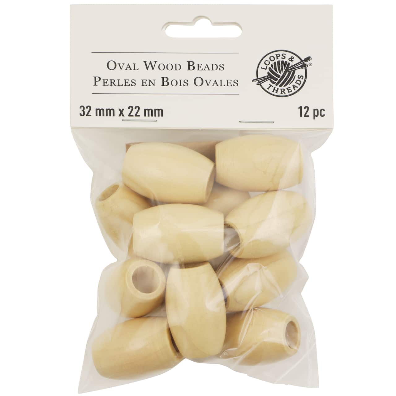 12 Packs: 12 ct. (144 total) Natural Wood Oval Beads, 32mm by Loops & Threads®
